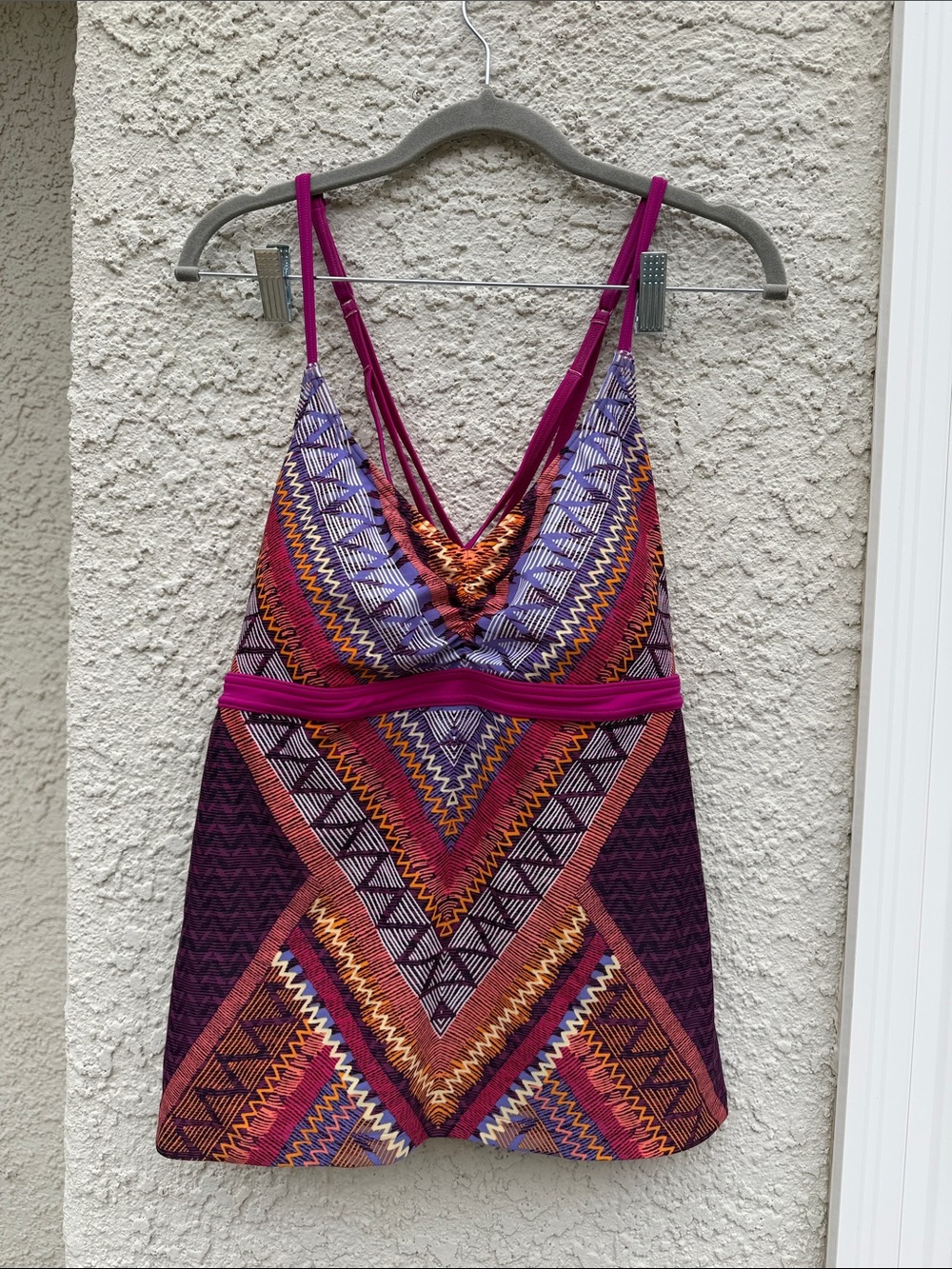 PrAna Women's Cyra Purple Orange Geo Print Tankini Top Size XL